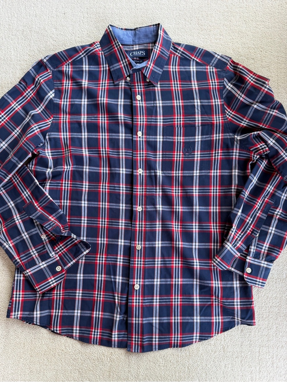 Chaps Navy Red White Plaid Button-Down Shirt